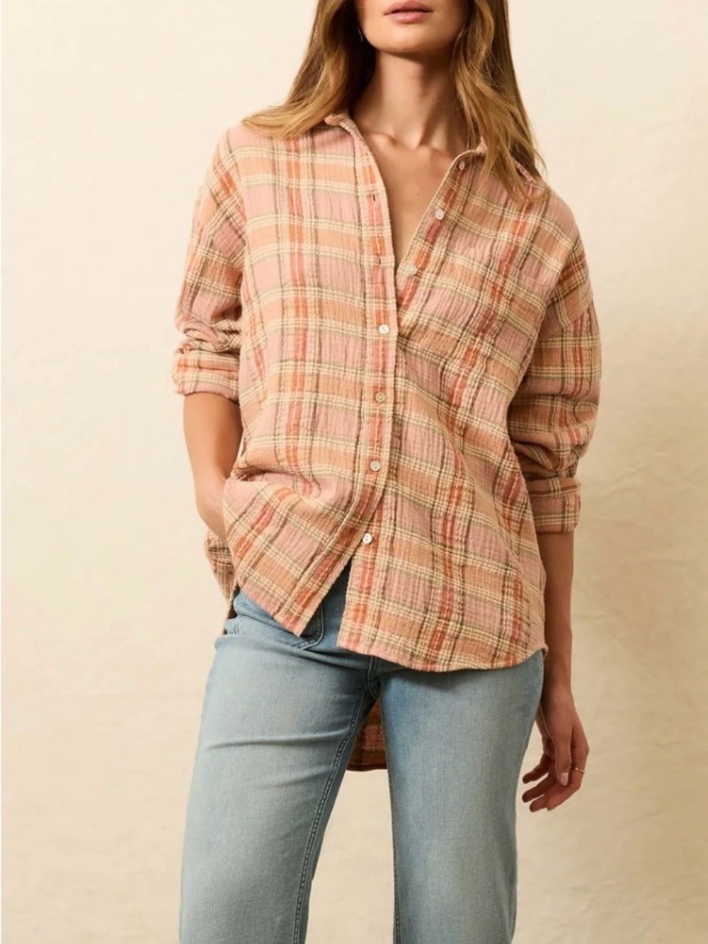 Faherty Dune Peach Plaid Gauze Button-Down Shirt